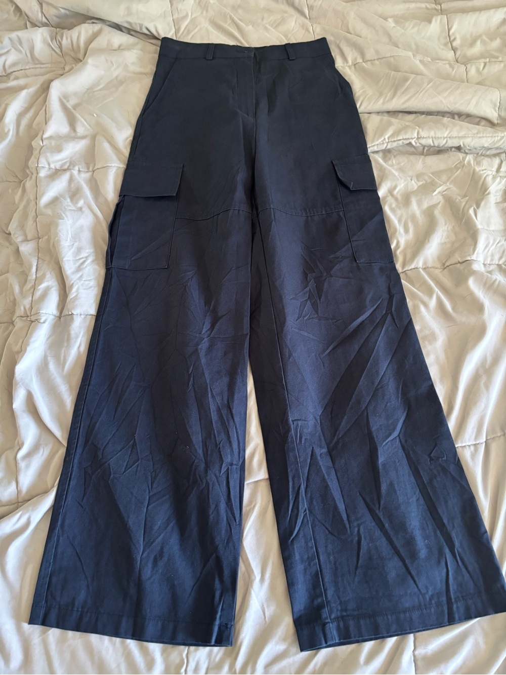 Wide Leg Cargo Pants - Navy
